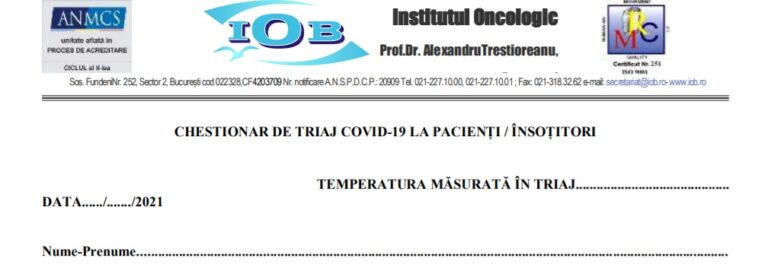 IOB oferă posibilitatea pacienților de a descarca și completa singuri chestionarul de triaj COVID-19