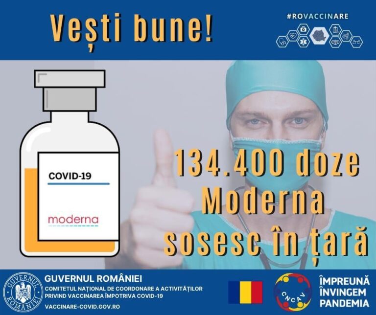 O nouă tranșă de vaccin anti-COVID-19 de la Moderna sosește în țară