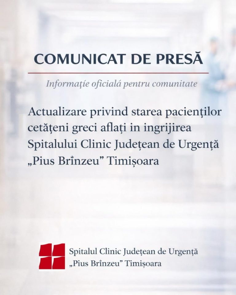 Intervenție de urgență pentru pacientul grec la Spitalul „Pius Brînzeu” din Timișoara