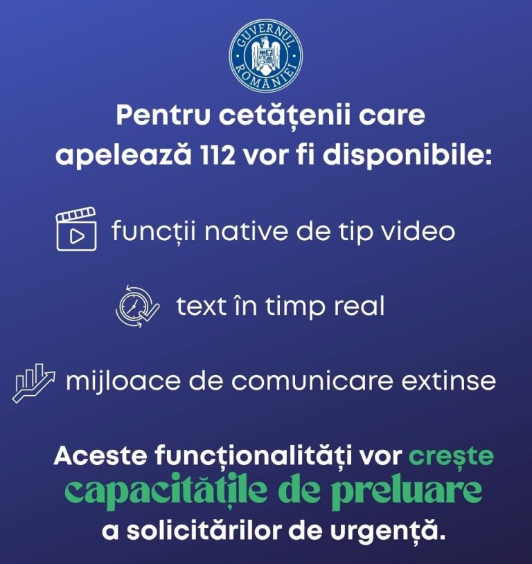 Guvern: Pentru cetățenii care apelează 112 vor fi disponibile funcțiile native de tip video și text în timp real