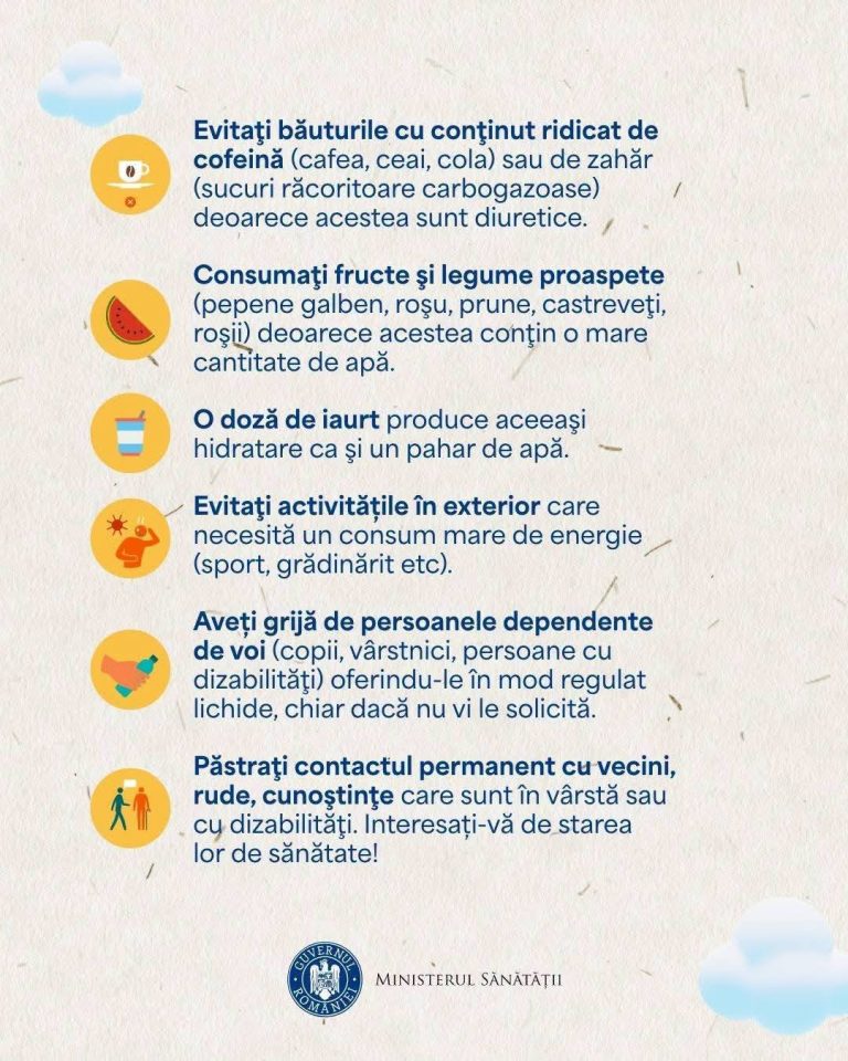 Ministerul Sănătăţii activează măsurile de prevenţie pentru caniculă şi solicită aplicarea măsurilor de protecţie